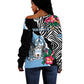 Personalized Botswana Independence Day Off Shoulder Sweater Kalahari Devils Claw Zebra With Arican Pattern - African Pride