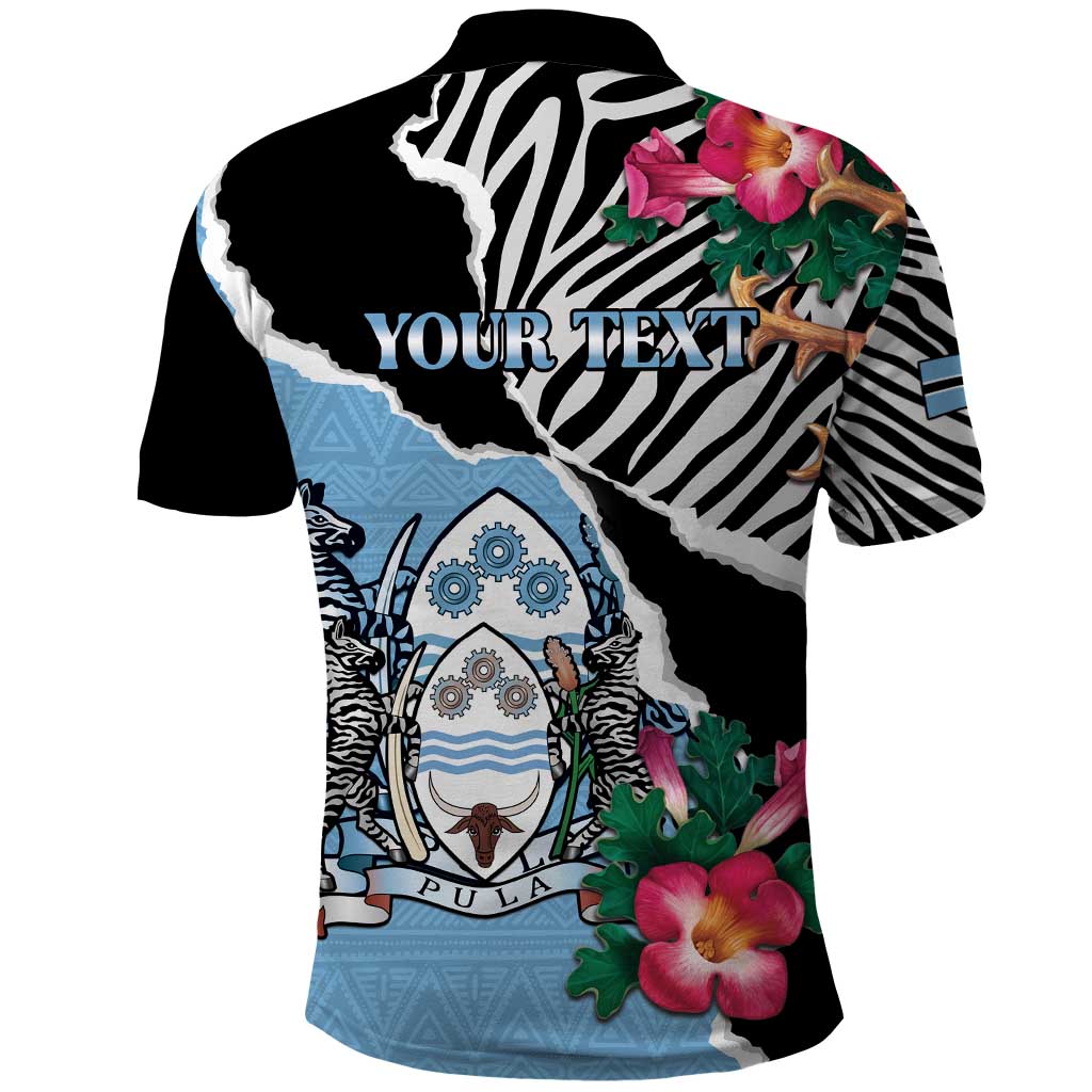 Personalized Botswana Independence Day Polo Shirt Kalahari Devils Claw Zebra With Arican Pattern - African Pride