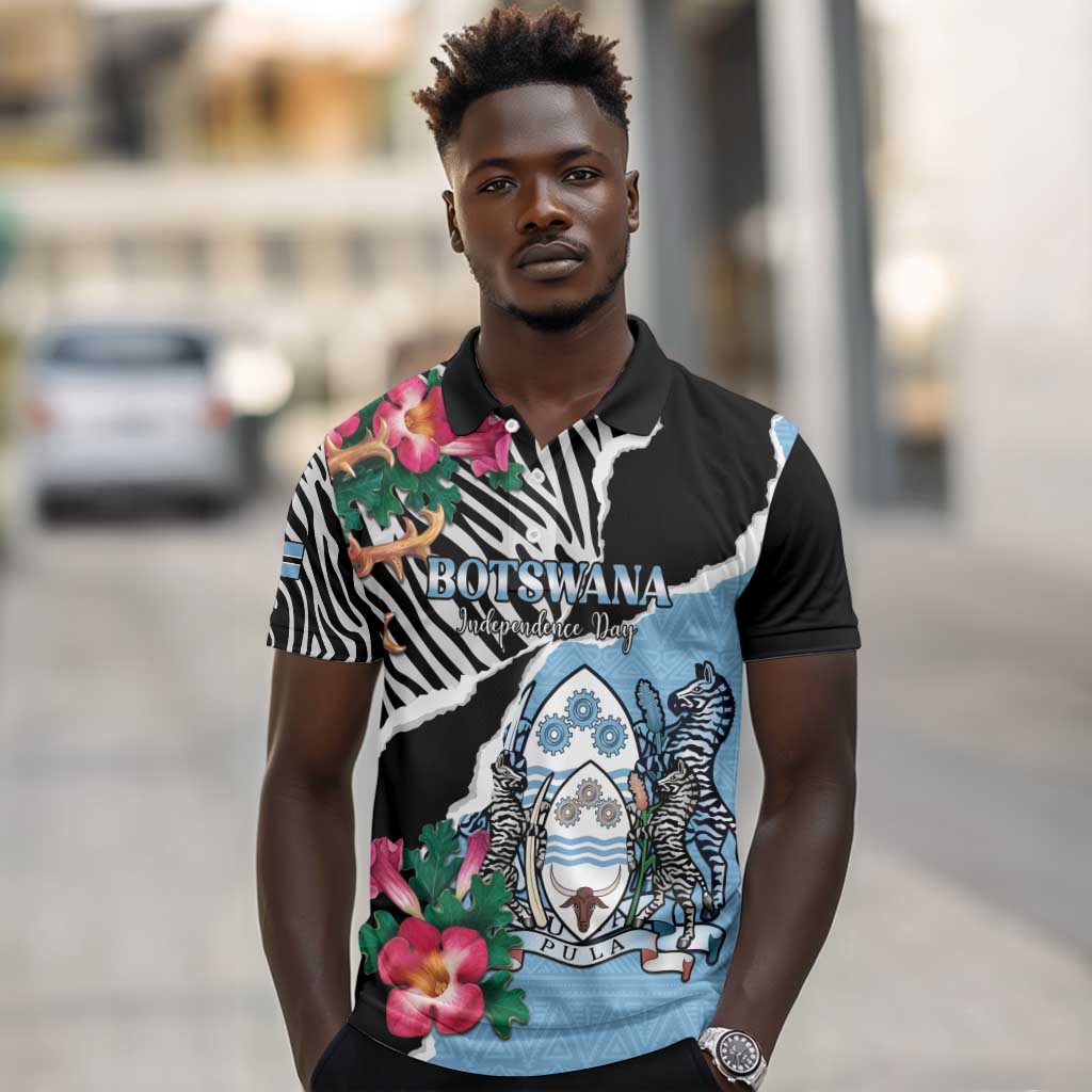 Personalized Botswana Independence Day Polo Shirt Kalahari Devils Claw Zebra With Arican Pattern - African Pride