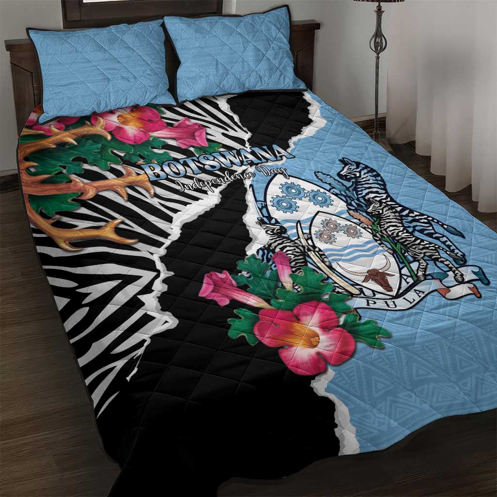 Botswana Independence Day Quilt Bed Set Kalahari Devils Claw Zebra With Arican Pattern - African Pride