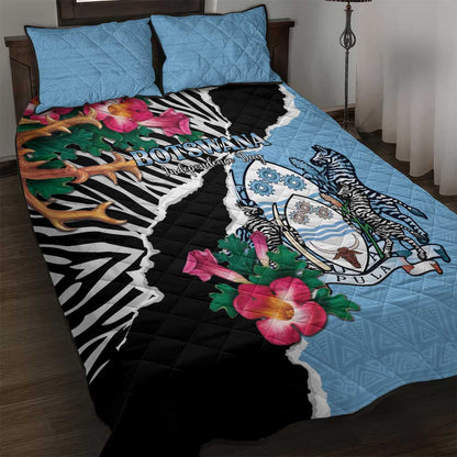 Botswana Independence Day Quilt Bed Set Kalahari Devils Claw Zebra With Arican Pattern - African Pride
