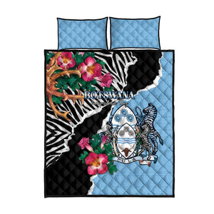 Botswana Independence Day Quilt Bed Set Kalahari Devils Claw Zebra With Arican Pattern - African Pride