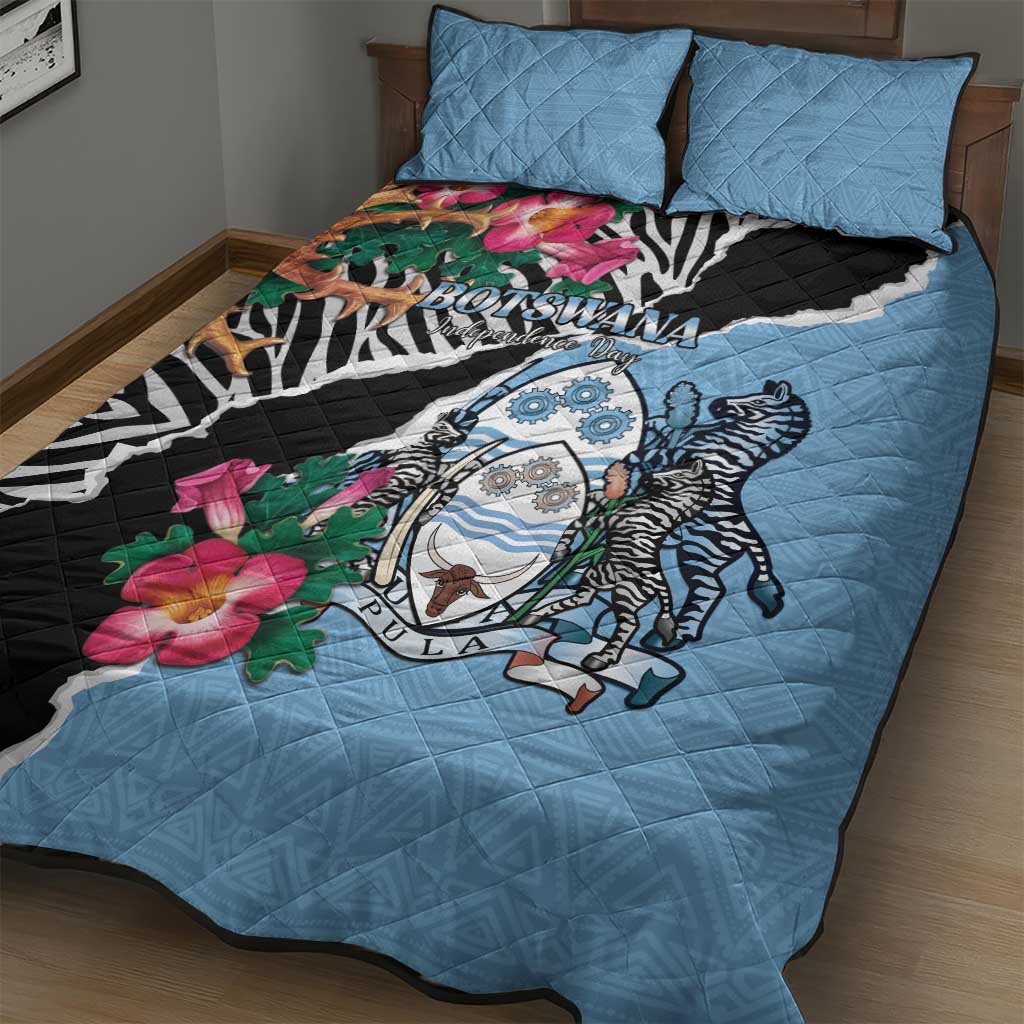 Botswana Independence Day Quilt Bed Set Kalahari Devils Claw Zebra With Arican Pattern - African Pride
