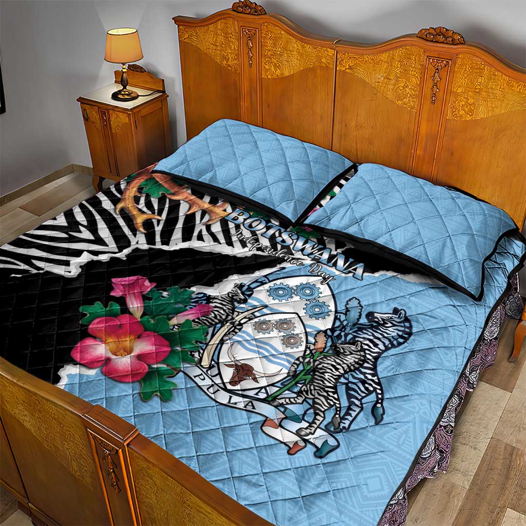 Botswana Independence Day Quilt Bed Set Kalahari Devils Claw Zebra With Arican Pattern - African Pride