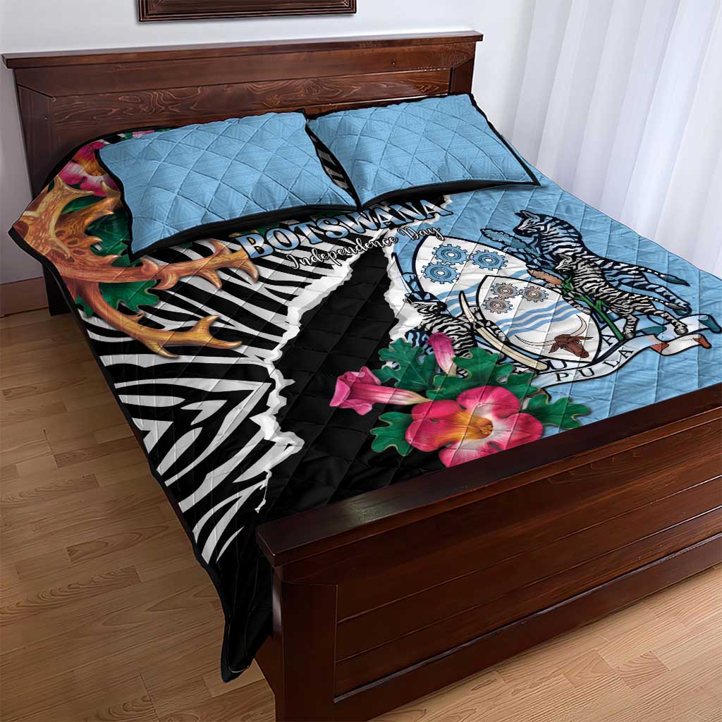 Botswana Independence Day Quilt Bed Set Kalahari Devils Claw Zebra With Arican Pattern - African Pride