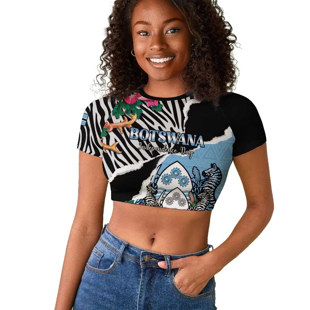 Personalized Botswana Independence Day Raglan Cropped T shirt Kalahari Devils Claw Zebra With Arican Pattern - African Pride