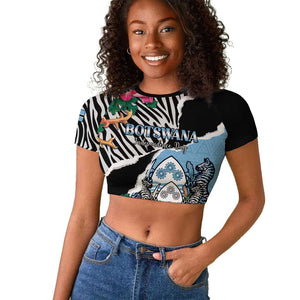 Personalized Botswana Independence Day Raglan Cropped T shirt Kalahari Devils Claw Zebra With Arican Pattern - African Pride
