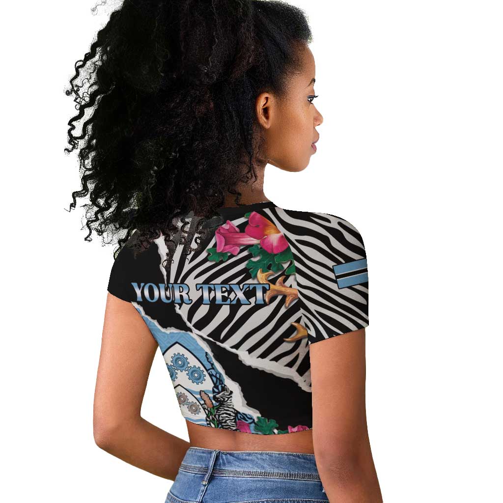 Personalized Botswana Independence Day Raglan Cropped T shirt Kalahari Devils Claw Zebra With Arican Pattern - African Pride