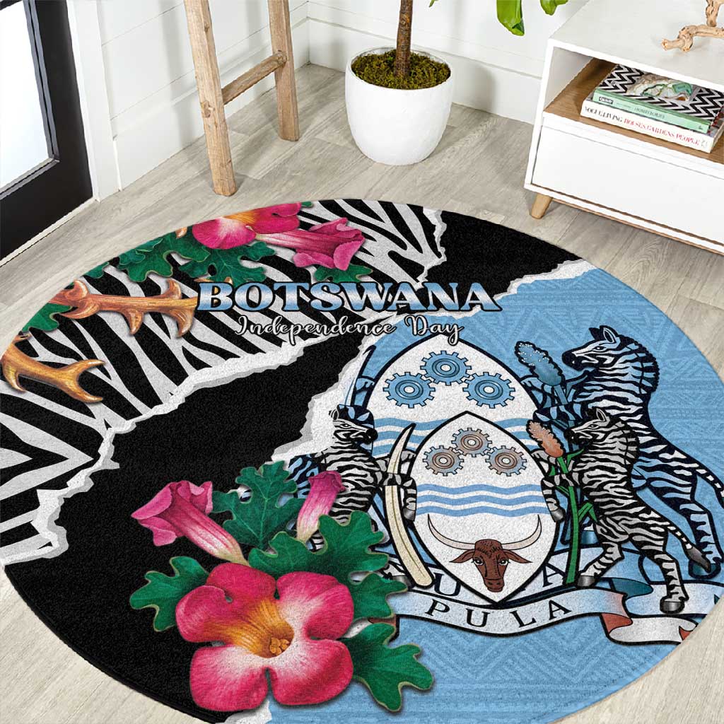 Botswana Independence Day Round Carpet Kalahari Devils Claw Zebra With Arican Pattern - African Pride