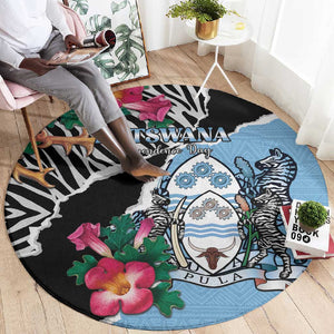 Botswana Independence Day Round Carpet Kalahari Devils Claw Zebra With Arican Pattern - African Pride