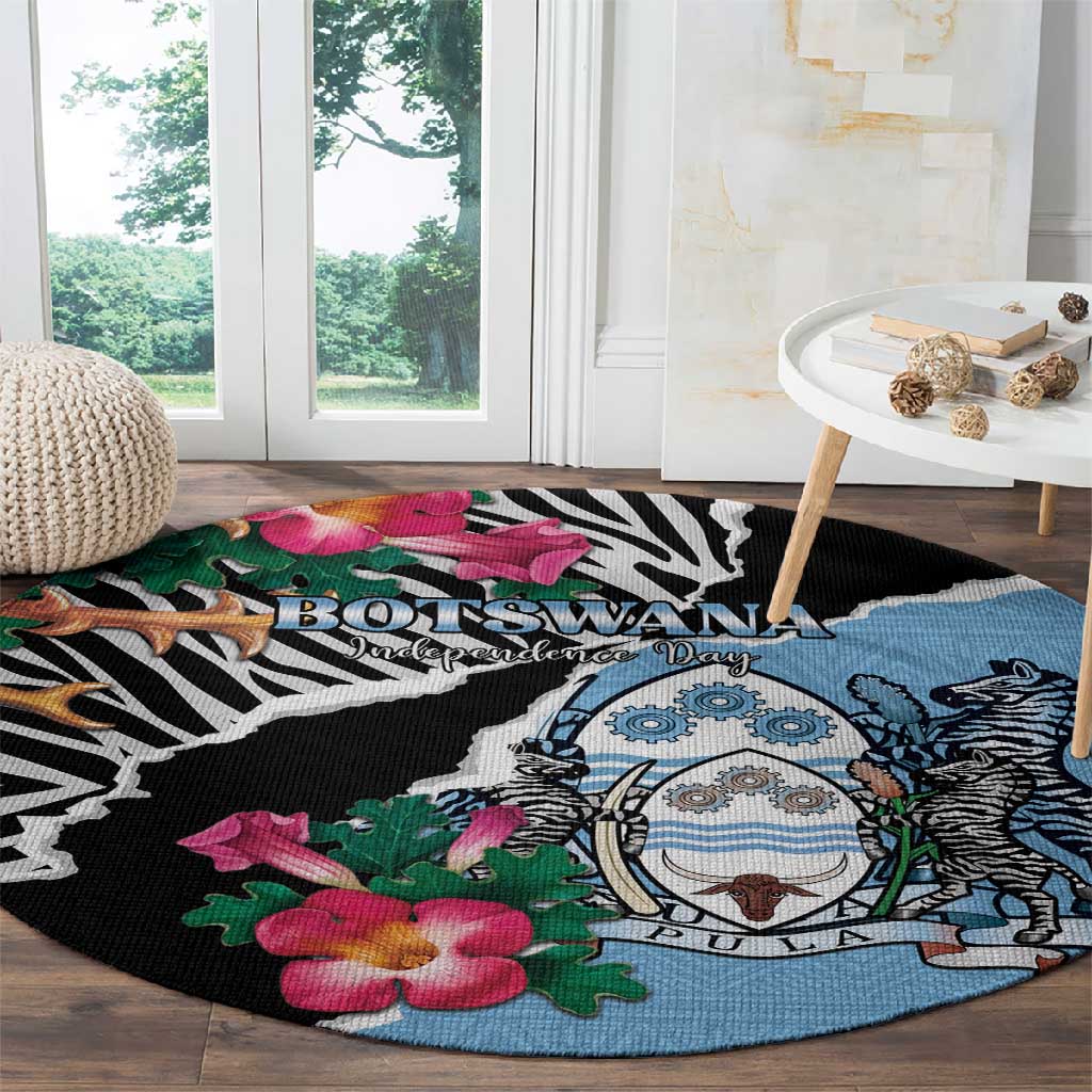 Botswana Independence Day Round Carpet Kalahari Devils Claw Zebra With Arican Pattern - African Pride