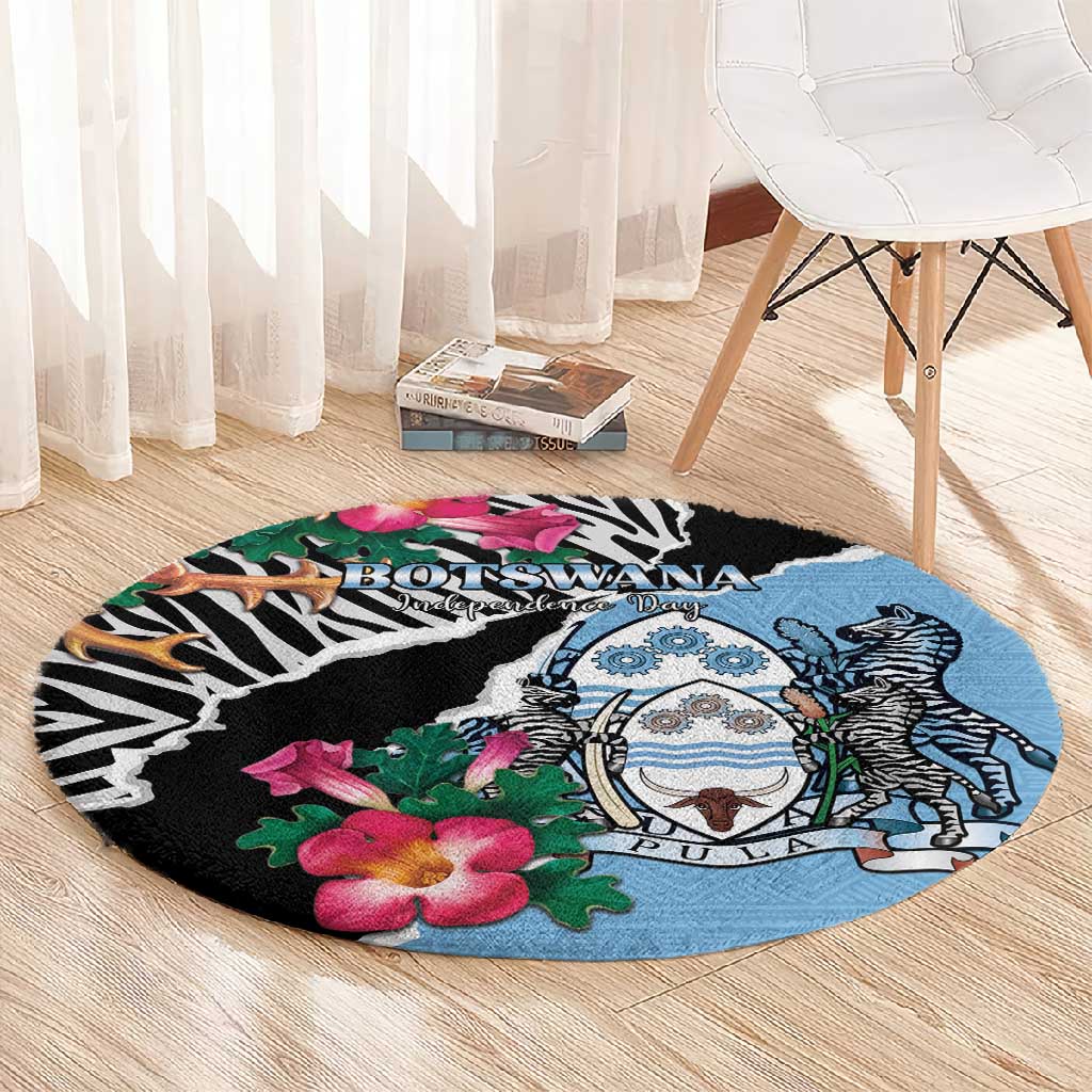 Botswana Independence Day Round Carpet Kalahari Devils Claw Zebra With Arican Pattern - African Pride