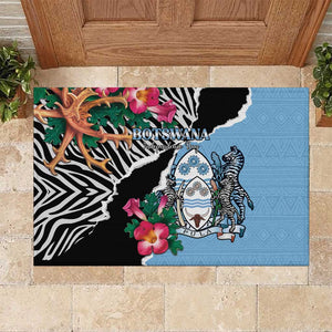 Botswana Independence Day Rubber Doormat Kalahari Devils Claw Zebra With Arican Pattern - African Pride