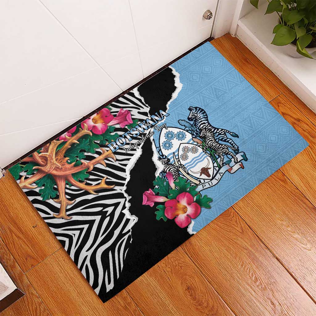 Botswana Independence Day Rubber Doormat Kalahari Devils Claw Zebra With Arican Pattern - African Pride