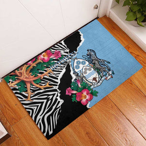 Botswana Independence Day Rubber Doormat Kalahari Devils Claw Zebra With Arican Pattern - African Pride
