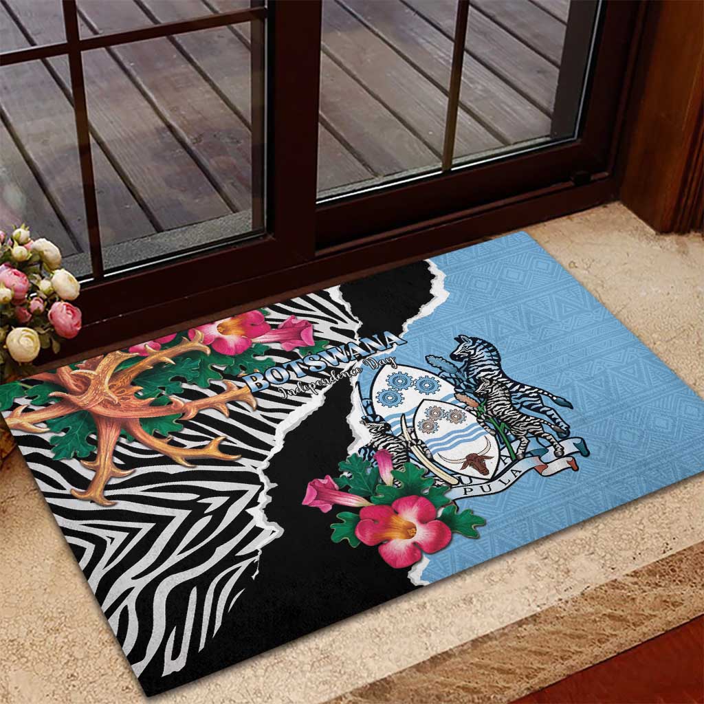 Botswana Independence Day Rubber Doormat Kalahari Devils Claw Zebra With Arican Pattern - African Pride