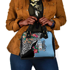 Botswana Independence Day Shoulder Handbag Kalahari Devils Claw Zebra With Arican Pattern - African Pride