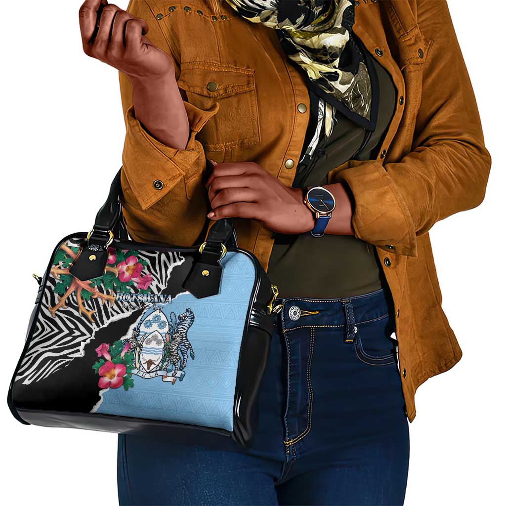 Botswana Independence Day Shoulder Handbag Kalahari Devils Claw Zebra With Arican Pattern - African Pride