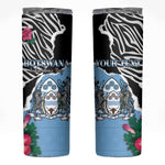 Personalized Botswana Independence Day Skinny Tumbler Kalahari Devils Claw Zebra With Arican Pattern - African Pride