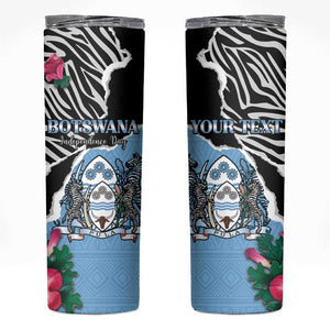 Personalized Botswana Independence Day Skinny Tumbler Kalahari Devils Claw Zebra With Arican Pattern - African Pride