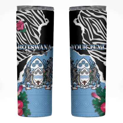 Personalized Botswana Independence Day Skinny Tumbler Kalahari Devils Claw Zebra With Arican Pattern - African Pride