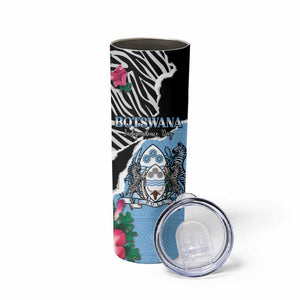 Personalized Botswana Independence Day Skinny Tumbler Kalahari Devils Claw Zebra With Arican Pattern - African Pride