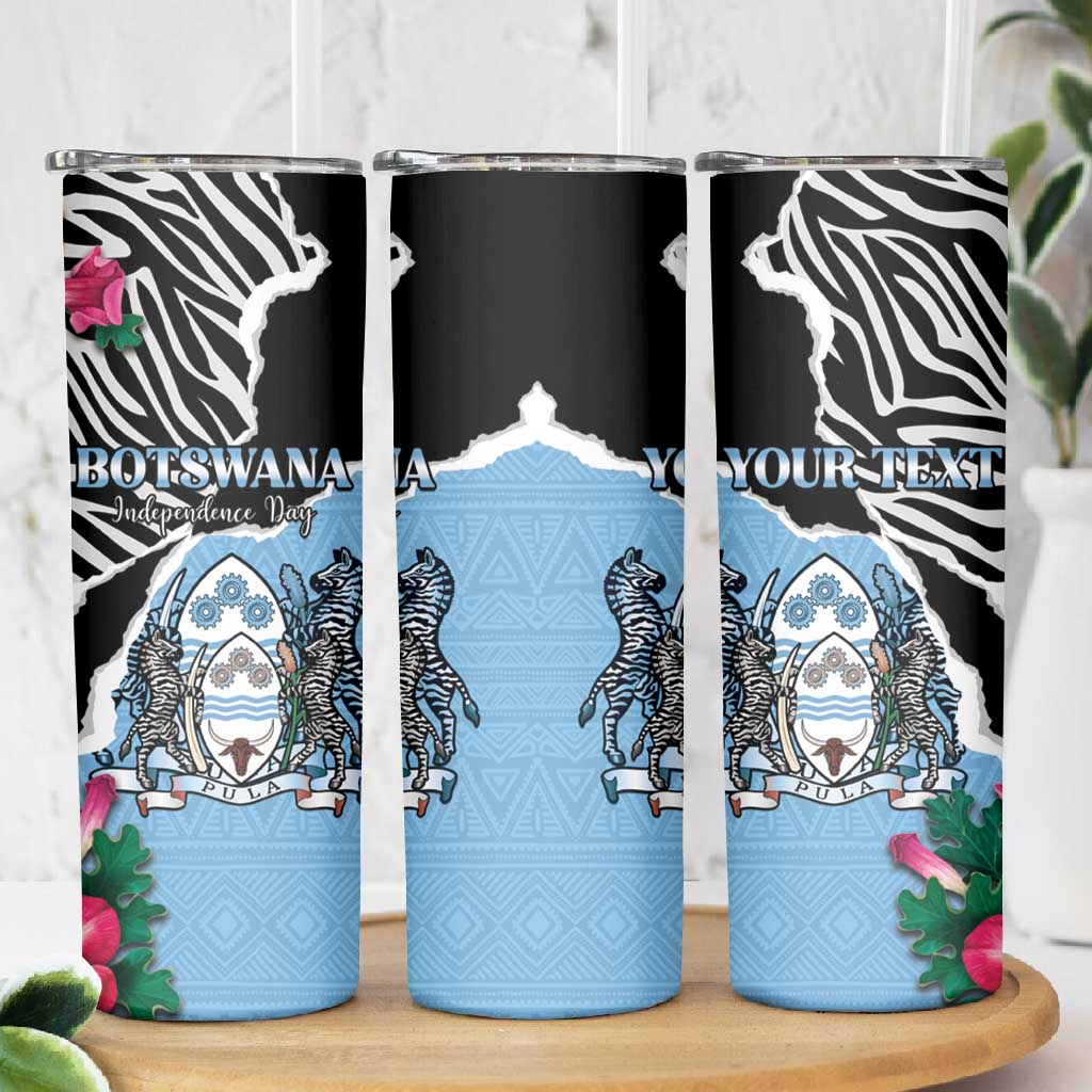 Personalized Botswana Independence Day Skinny Tumbler Kalahari Devils Claw Zebra With Arican Pattern - African Pride