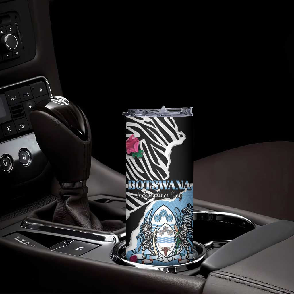 Personalized Botswana Independence Day Skinny Tumbler Kalahari Devils Claw Zebra With Arican Pattern - African Pride