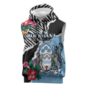 Personalized Botswana Independence Day Sleeveless Hoodie Kalahari Devils Claw Zebra With Arican Pattern - African Pride