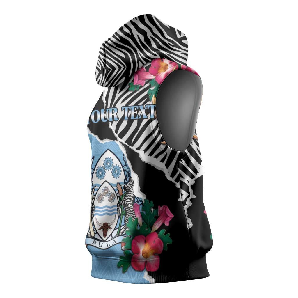 Personalized Botswana Independence Day Sleeveless Hoodie Kalahari Devils Claw Zebra With Arican Pattern - African Pride