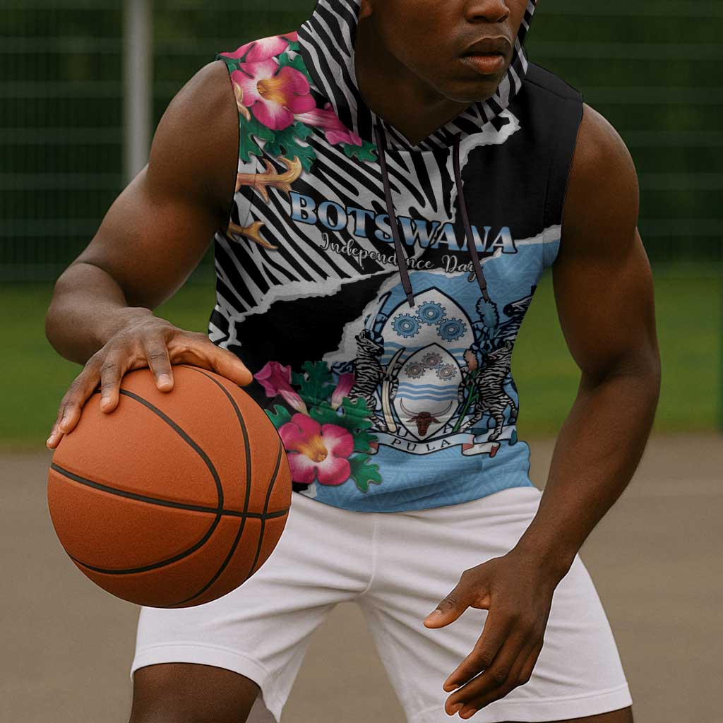 Personalized Botswana Independence Day Sleeveless Hoodie Kalahari Devils Claw Zebra With Arican Pattern - African Pride
