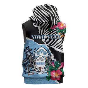 Personalized Botswana Independence Day Sleeveless Zip Hoodie Kalahari Devils Claw Zebra With Arican Pattern - African Pride