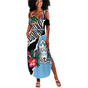 Personalized Botswana Independence Day Summer Maxi Dress Kalahari Devils Claw Zebra With Arican Pattern - African Pride