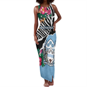 Personalized Botswana Independence Day Tank Maxi Dress Kalahari Devils Claw Zebra With Arican Pattern - African Pride