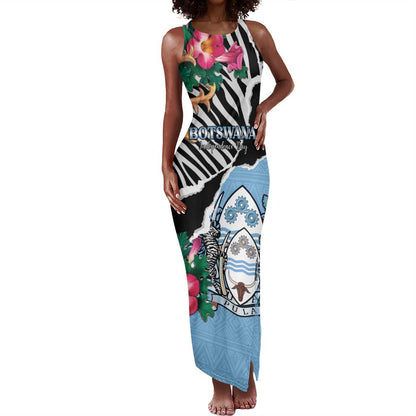 Personalized Botswana Independence Day Tank Maxi Dress Kalahari Devils Claw Zebra With Arican Pattern - African Pride