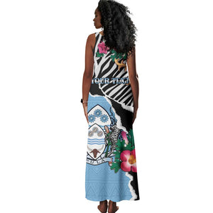 Personalized Botswana Independence Day Tank Maxi Dress Kalahari Devils Claw Zebra With Arican Pattern - African Pride