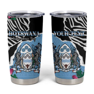 Personalized Botswana Independence Day Tumbler Cup Kalahari Devils Claw Zebra With Arican Pattern - African Pride