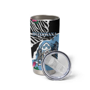Personalized Botswana Independence Day Tumbler Cup Kalahari Devils Claw Zebra With Arican Pattern - African Pride