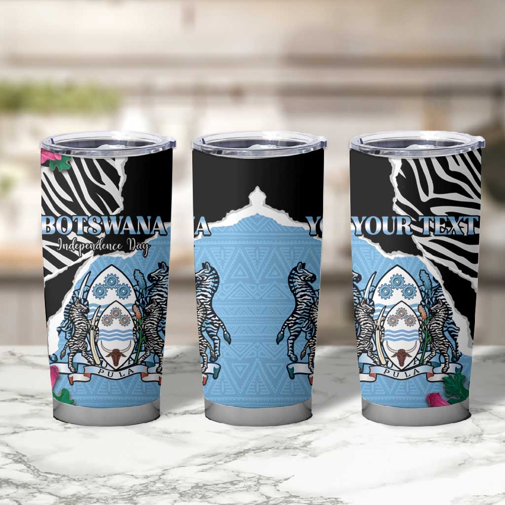 Personalized Botswana Independence Day Tumbler Cup Kalahari Devils Claw Zebra With Arican Pattern - African Pride