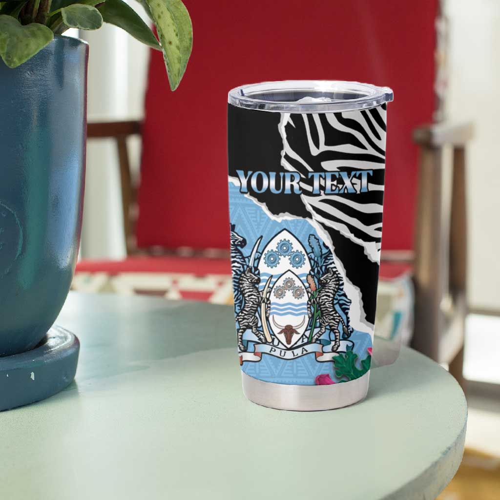 Personalized Botswana Independence Day Tumbler Cup Kalahari Devils Claw Zebra With Arican Pattern - African Pride