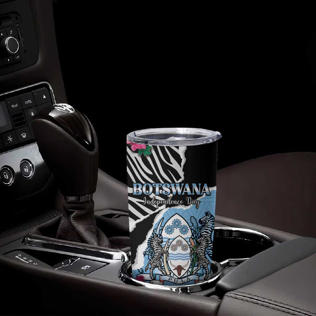Personalized Botswana Independence Day Tumbler Cup Kalahari Devils Claw Zebra With Arican Pattern - African Pride