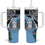 Personalized Botswana Independence Day Tumbler With Handle Kalahari Devils Claw Zebra With Arican Pattern - African Pride
