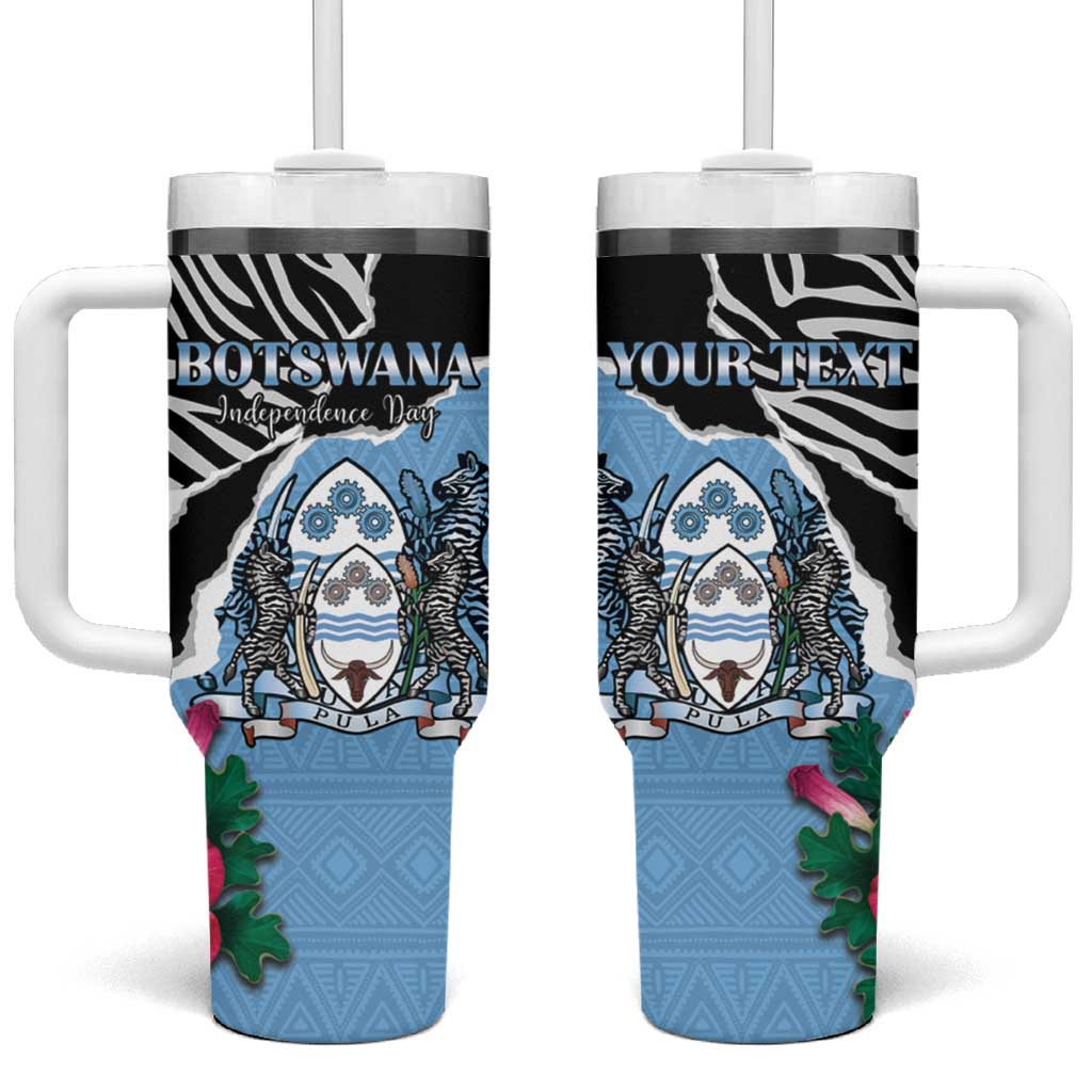 Personalized Botswana Independence Day Tumbler With Handle Kalahari Devils Claw Zebra With Arican Pattern - African Pride