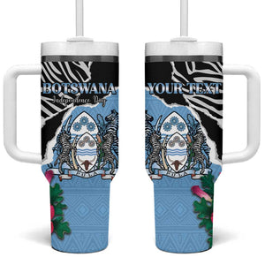 Personalized Botswana Independence Day Tumbler With Handle Kalahari Devils Claw Zebra With Arican Pattern - African Pride