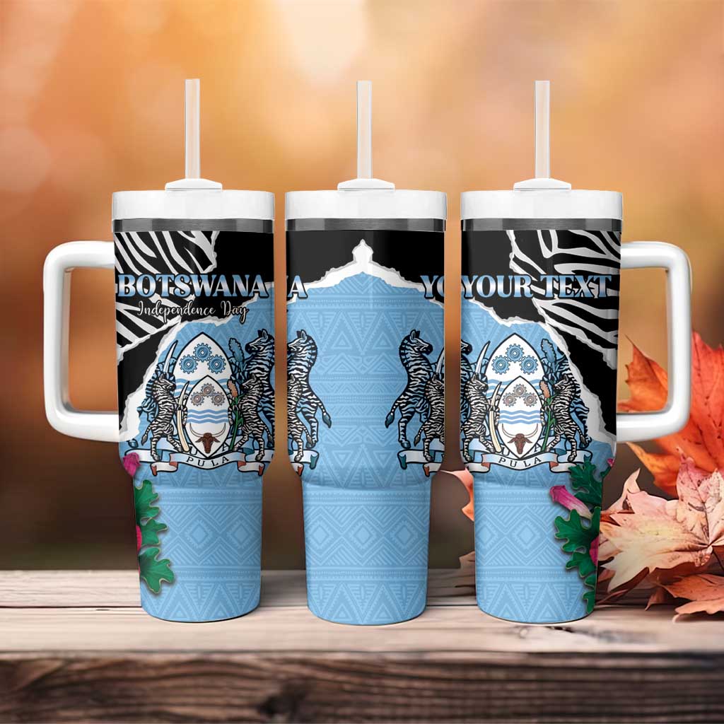 Personalized Botswana Independence Day Tumbler With Handle Kalahari Devils Claw Zebra With Arican Pattern - African Pride