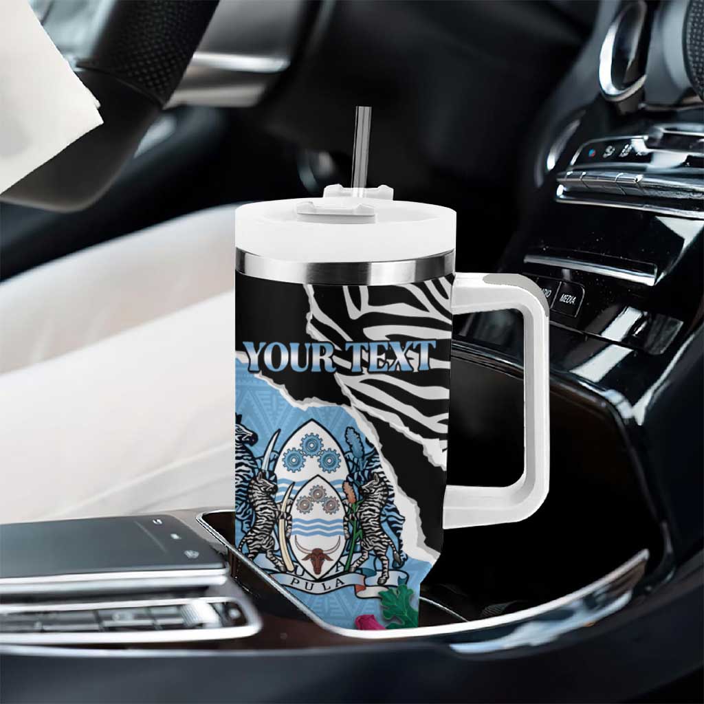 Personalized Botswana Independence Day Tumbler With Handle Kalahari Devils Claw Zebra With Arican Pattern - African Pride