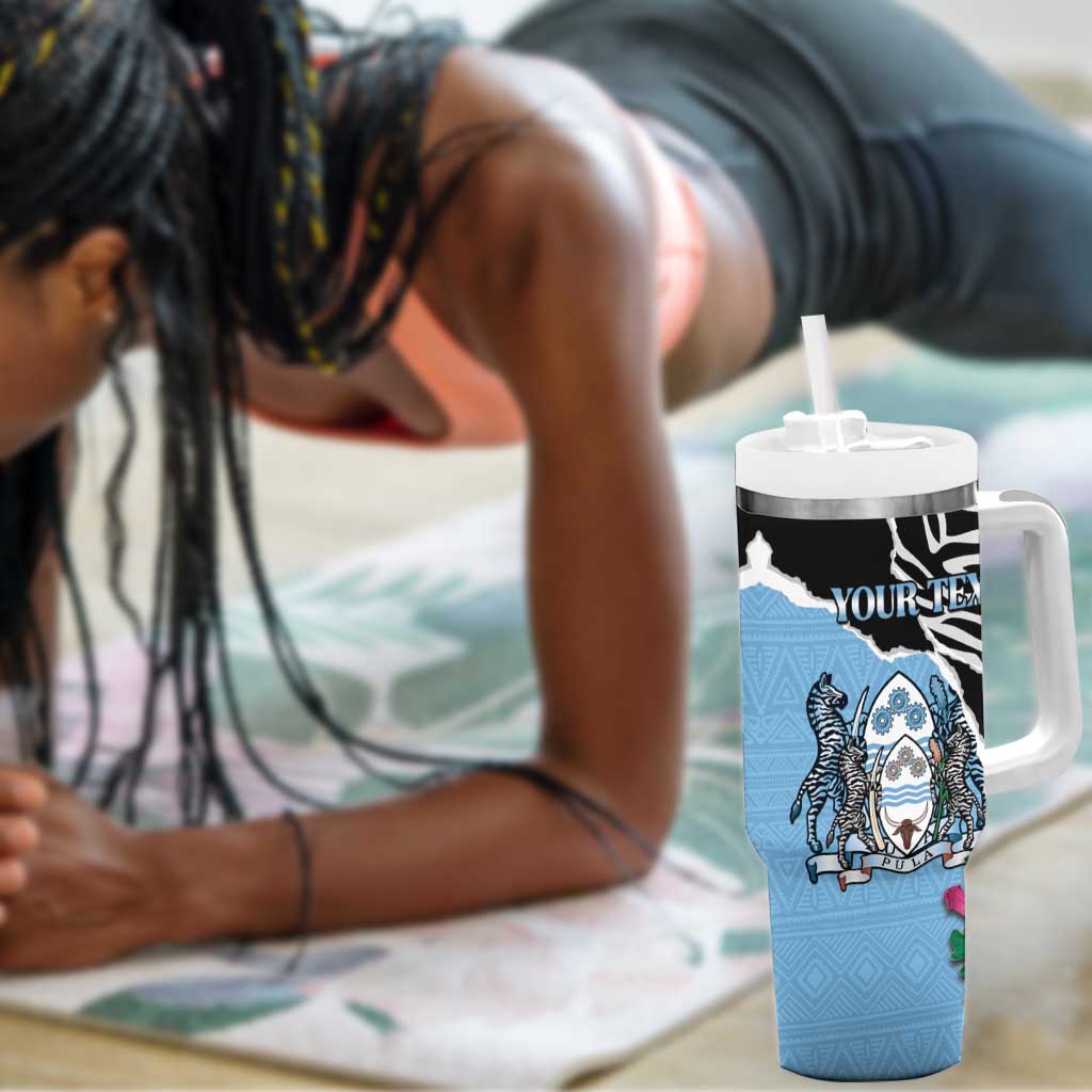 Personalized Botswana Independence Day Tumbler With Handle Kalahari Devils Claw Zebra With Arican Pattern - African Pride