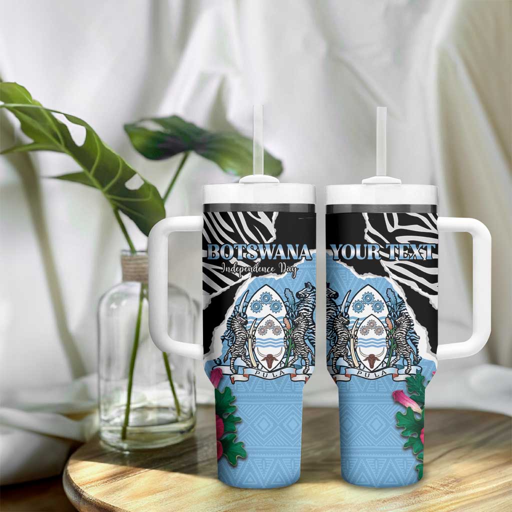 Personalized Botswana Independence Day Tumbler With Handle Kalahari Devils Claw Zebra With Arican Pattern - African Pride