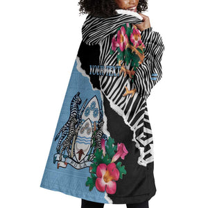 Personalized Botswana Independence Day Wearable Blanket Hoodie Kalahari Devils Claw Zebra With Arican Pattern - African Pride