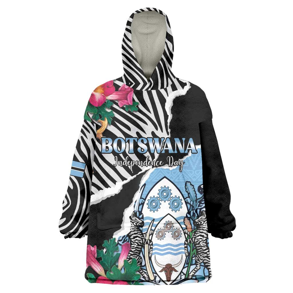 Personalized Botswana Independence Day Wearable Blanket Hoodie Kalahari Devils Claw Zebra With Arican Pattern - African Pride